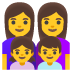 👩‍👩‍👧‍👦 family: woman, woman, girl, boy display on Google